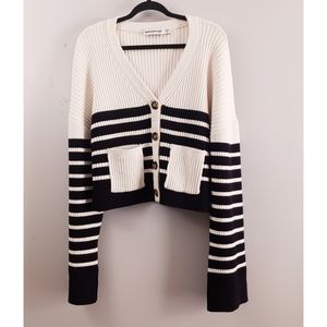 Self Portrait Mariner Stripe Cardigan Size M Ribbed Cropped Sweater